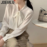 Huibaolu Tie Chiffon Shirts Casual Long Sleeve White Blouse Women's Elegant Business Loose Blouses Ladies Spring and Autumn Chic Tops