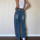 Huibaolu High Waist Mom Jeans for Women Vintage Streetwear Baggy Y2K Denim Trousers Woman 2024 New Fashion with Belt Wide Leg Pants