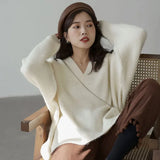 Huibaolu Autumn New Solid Color Slim Women Pullovers Simple Basic Street Pullovers Woman Casual Loose Fashion Knitted Sweaters