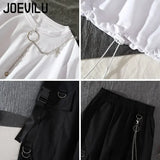 Huibaolu Removable Sleeve with Chain Top Handsome Casual Waistband Cargo Pants 2 Piece Sets Women's Outfits Spring Summer Suits