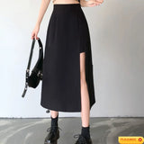 Huibaolu Sales New Design Chic Korea Fashion Women Office Lady Irregular High Waist Tunic Split Slit Pencil Solid Black Short Skirts