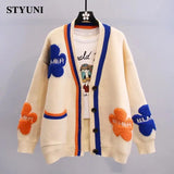 Huibaolu Klein Blue High Street Long Sleeve Acrylic Knitted Loose Women's Sweater Korean Fashion Thick Cardigan Autumn Winter 2023 0410