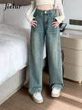 Huibaolu American Vintage Washed Female Jeans New High Waist Slim Straight Loose Basic Simple Casual Fashion Autumn Women Jeans