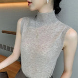 Huibaolu Silk T-shirt 2024 Spring/summer New Korean Sleeveless Undershirt Half Turtleneck Slim Knit Underneath Vest Top