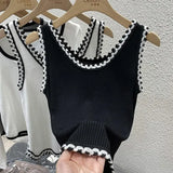 Huibaolu Fragrance Ice Silk Knitted Suspender Vest Sleeveless T-shirt for Women White Slim Bottom Summer White Crop Top