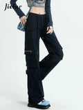 Huibaolu Autumn New Style High Waist Straight Jeans Woman Loose American Korean Jeans Female High Street Slim Cargo Women Pants