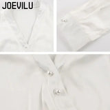 Huibaolu Shoulder V-neck Shirt Chic Lace Up Long Sleeve Crop Top French Sexy Blouse Women Korean Style Spring and Summer Elegant Tops