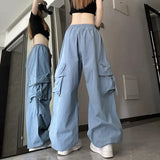 Huibaolu Streetwear Y2K Cargo Pants Women Harajuku Hip Hop Big Pockets Wide Leg Trousers Woman Korean Loose High Waist Casual Pants