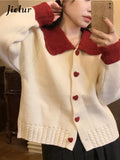 Huibaolu Autumn New Casual Slim Cardigan Woman Contrast Color Sweet Ladies Street Cardigan Female White Red Grey Knitted Cardigan