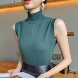 Huibaolu Silk T-shirt 2024 Spring/summer New Korean Sleeveless Undershirt Half Turtleneck Slim Knit Underneath Vest Top