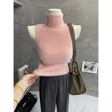 Huibaolu and Waxy Warm Pure Desire High Neck Knitted Vest Fluffy Slim Sleeveless Sweater Base Layer Shirt Crop Top