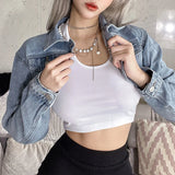 Huibaolu Waist Y2K Solid Crop Denim Jacket Women Autumn Sexy Kpop Streetwear Jean Coat Female Chic Short Outwear 2024 E Girl Tops