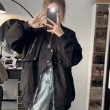 Huibaolu Women's Bomber Jacket Y2K Streetwear Harajuku Oversize Zipper Baseball Jackets Female Army Green Loose Hip Hop Coats 2024