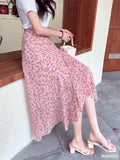 Huibaolu Chic Korea Clothes Summer Women Cute Sweet GIrl Floral Robe Holiday Date Hight Waist Retro Vintage One-Piece Lace-Up Skirts