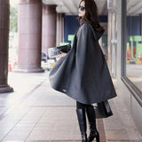 Huibaolu Women Bat Sleeve Mid-long Poncho Coat Autumn Ladies Outerwear Hooded Cape Coat Cloak Shawl Smock Ponchos Abrigos Mujer Invierno