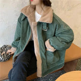 Huibaolu Thicken Corduroy Winter Jacket Women Korean Zipper Warm Lamb Wool Cotton Coat Ladies Casual Loose Turndown Collar Parkas