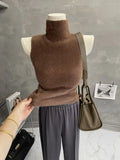 Huibaolu and Waxy Warm Pure Desire High Neck Knitted Vest Fluffy Slim Sleeveless Sweater Base Layer Shirt Crop Top