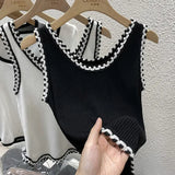 Huibaolu Fragrance Ice Silk Knitted Suspender Vest Sleeveless T-shirt for Women White Slim Bottom Summer White Crop Top