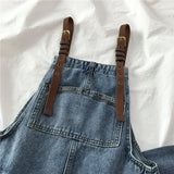 Huibaolu Women Denim Jumpsuits Vintage Blue Adjustable Straps Loose Straight Overalls Spring Autumn Female Casual Jeans