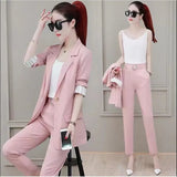 Huibaolu Autumn New Professional Wear Women's Fashion Suit Jacket Vest Pants Three-piece Korean Elegant Casual Blazers Trousers Set