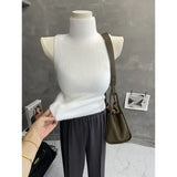 Huibaolu and Waxy Warm Pure Desire High Neck Knitted Vest Fluffy Slim Sleeveless Sweater Base Layer Shirt Crop Top