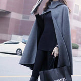 Huibaolu Women Bat Sleeve Mid-long Poncho Coat Autumn Ladies Outerwear Hooded Cape Coat Cloak Shawl Smock Ponchos Abrigos Mujer Invierno