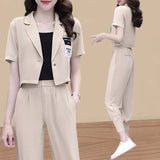 Huibaolu Women's Summer Fashion Short Suit Jacket Matching Set 2024 New Casual Blazers Coat Pants Two Piece Korean Elegant Trousers Suit