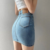 Huibaolu Denim Skirt for Women Y2K Streetwear Sexy Package Hip Mini Skirts Female Korean Style High Waist Thin Short Jean Skirts