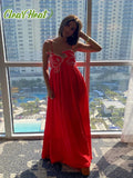 Huibaolu Chinese Red Fish Shaped Bra Sling Dress Women Sexy Sleeveless Backless Pleat Dresses 2024 Elegant Lady Beach Party Robes