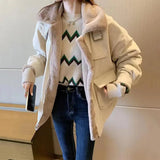 Huibaolu Thicken Corduroy Winter Jacket Women Korean Zipper Warm Lamb Wool Cotton Coat Ladies Casual Loose Turndown Collar Parkas