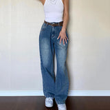 Huibaolu High Waist Mom Jeans for Women Vintage Streetwear Baggy Y2K Denim Trousers Woman 2024 New Fashion with Belt Wide Leg Pants