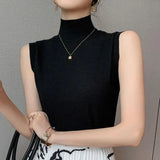 Huibaolu Silk T-shirt 2024 Spring/summer New Korean Sleeveless Undershirt Half Turtleneck Slim Knit Underneath Vest Top