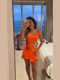 Huibaolu Shiny Sequins Printed Strap Mini Dress Women Sexy U Neck Sleeveless Splited Bodycon Dresses 2024 Lady Party Club Vestido