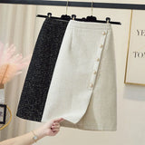 Huibaolu Autumn Winter Thicken Woolen Skirts Women Korean Fashion Shiner High Waisted Skirt Ladies Chic Pearl Buttons A-Line Skirts