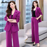 Huibaolu Women's Autumn Casual Suit Jacket Matching Set 2024 New Loose Blazers+ Wide Leg Pants Two Piece Female Chic Professional Wear