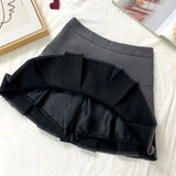 Huibaolu High Waist Pleated Skirt Women All-Match Simple Patchwork Zip A-Line Skirts Female Solid Color Students Daily Mini Skirt