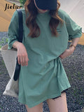 Huibaolu Basic Letter Women's T-shirts Cool Summer Fashion Female T-shirt White Green Short Sleeve Loose BF Harajuku Top M-XL