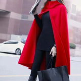 Huibaolu Women Bat Sleeve Mid-long Poncho Coat Autumn Ladies Outerwear Hooded Cape Coat Cloak Shawl Smock Ponchos Abrigos Mujer Invierno