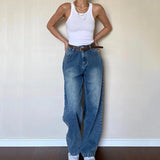 Huibaolu High Waist Mom Jeans for Women Vintage Streetwear Baggy Y2K Denim Trousers Woman 2024 New Fashion with Belt Wide Leg Pants