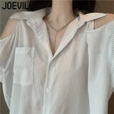 Huibaolu Off Shoulder Shirt Women's Loose Fitting Mid Length Niche Design Tops Summer French Style Thin Top Korean Casual Blouses