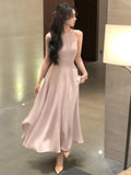 Huibaolu Vintage Halter Evening Party Long Dresses for Women Solid Sleeveless A-line Princess Wedding Prom Robe New Summer Vestido