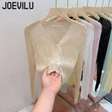 Huibaolu Ice Silk Knitted Cardigan Hollow Out Thin Crop Top Summer Sun Protection Shawl Women's Casual Shirt with Suspender Skirt