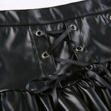 Huibaolu Gothic Black PU Leather Mini Skirts Woman Harajuku Punk Goth Dark Grunge Y2K Skirt Women High Waist Lace Up Short Skirts