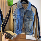 Huibaolu New Denim Spliced Coat For Women's Spring Autumn Versatile Baseball Jacket Short Tops Trend Long Sleeve Casual Outerwear