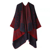 Huibaolu Retro White Print Poncho Cardigan Faux Cashmere Women Shawl Scarf Jackets Tie-dye Black Blanket Cape Pashmina Claok Coats