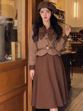 Huibaolu French Style Multicolor Women Suits 2024 Eleagnt Bow Short Coat High Waist A-line Mid Skirt Fashion Vintage 2 Pieces Set