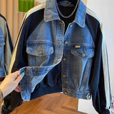 Huibaolu New Denim Spliced Coat For Women's Spring Autumn Versatile Baseball Jacket Short Tops Trend Long Sleeve Casual Outerwear