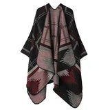 Huibaolu Retro White Print Poncho Cardigan Faux Cashmere Women Shawl Scarf Jackets Tie-dye Black Blanket Cape Pashmina Claok Coats