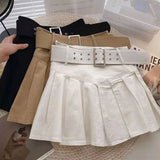 Huibaolu Summer Pleated Skirt Women Korean Fashion with Belt Mini Skirts Girl Kawaii High Waist School Uniform A-Line Short Skirts