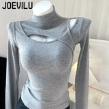 Huibaolu Turtleneck Thin Velvet Blouse Women's Sexy Hollow Out Long Sleeve T-shirt Autumn Bottoming Shirts Korean Lining Y2k Tops